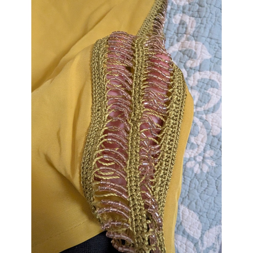 My Beachy Side Begonia Chartreuse Yellow Beaded Side Wide Leg Pants Small NEW - Picture 4 of 9